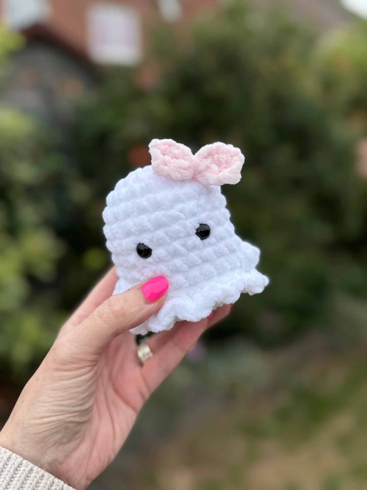 Crocheted White Halloween Ghost - Large or Small