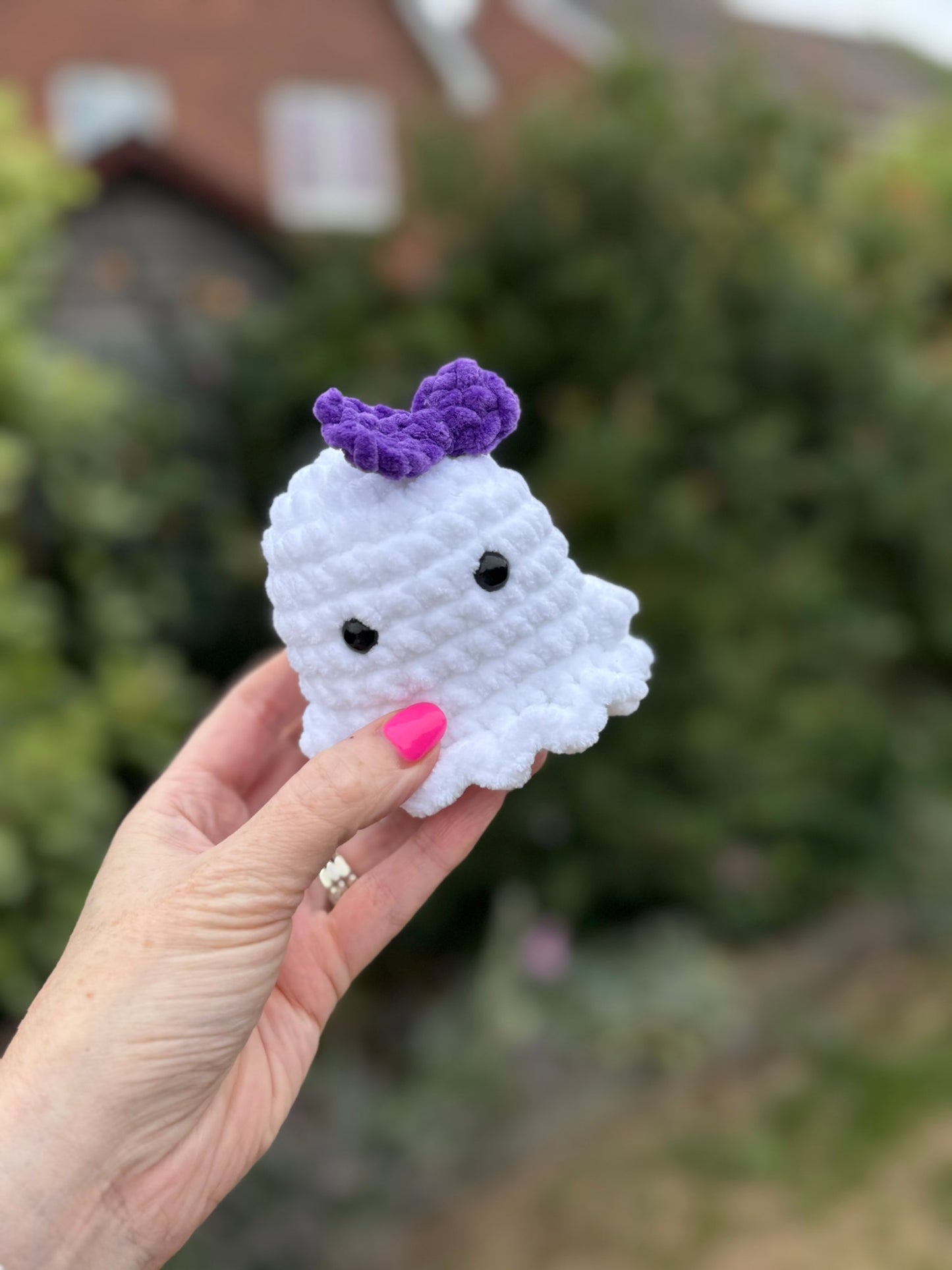 Crocheted White Halloween Ghost - Large or Small