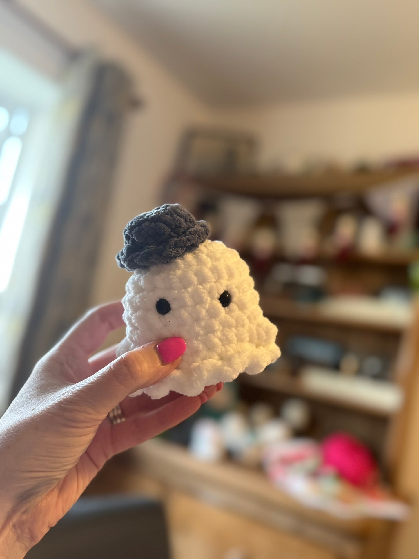 Crocheted White Halloween Ghost - Large or Small