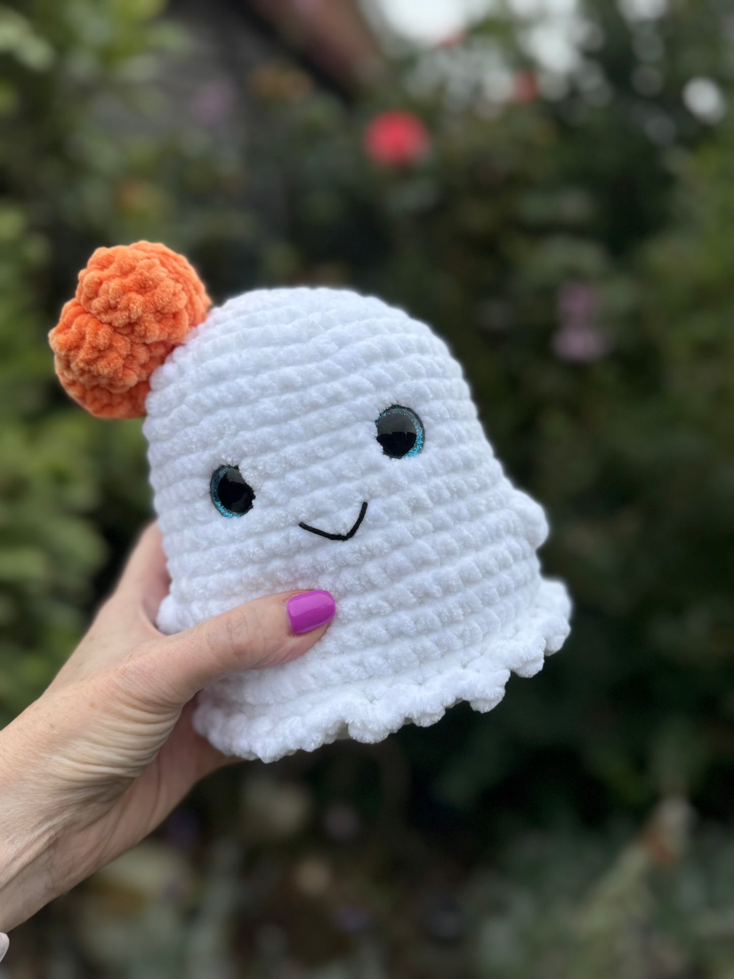 Crocheted White Halloween Ghost - Large or Small