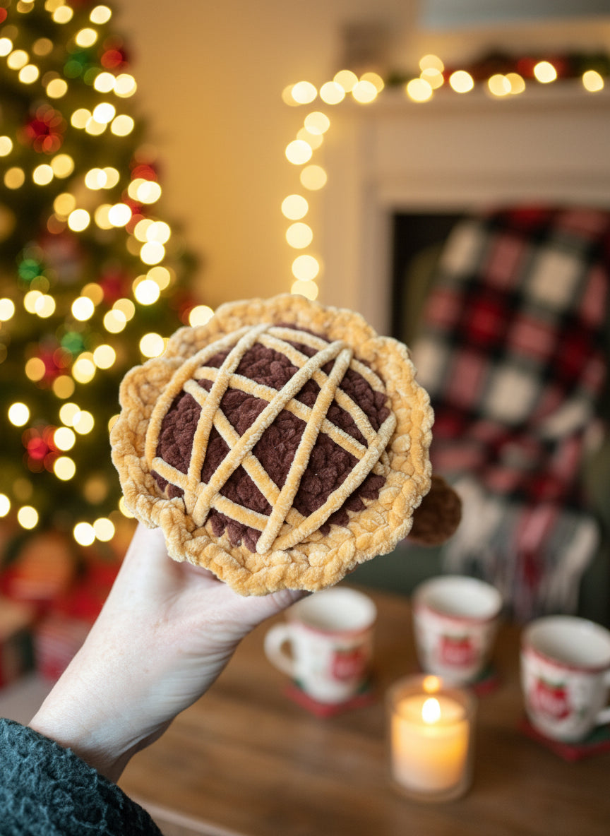 Crocheted Mince Pie with face and legs