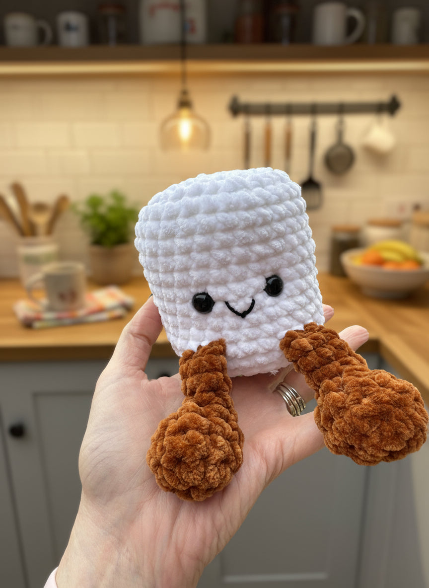 hand holding white plush marshmallow