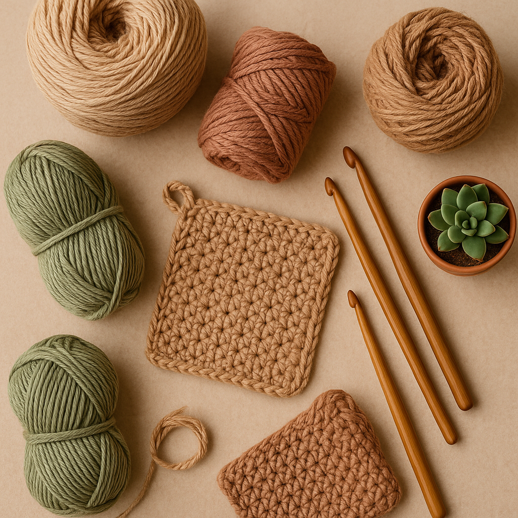 AI image of crochet and hooks in natural colours. 