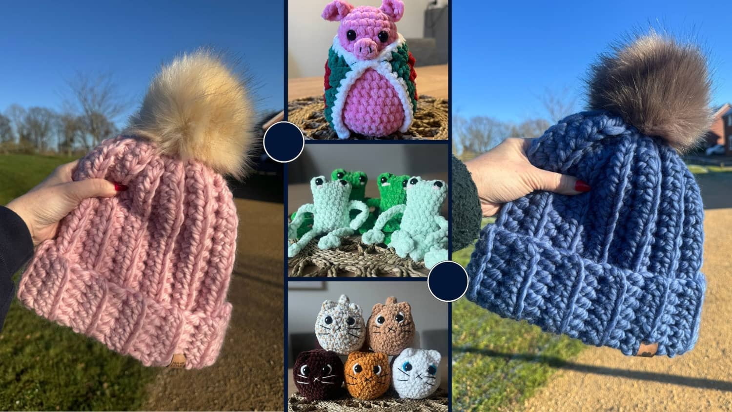 Handmade crocheted hats and toys