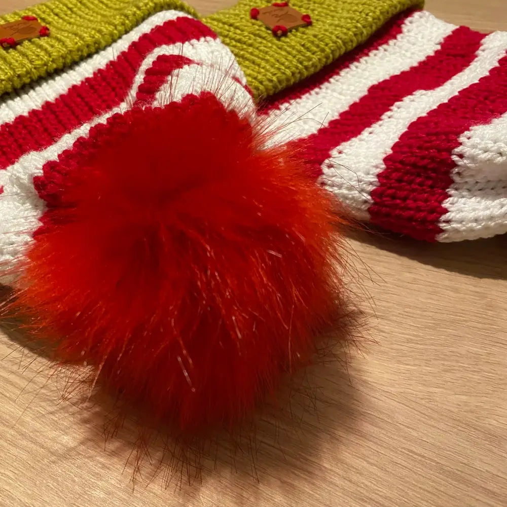 Adult Knitted Christmas Grinch style hat with Pom. - Red - WINTER HAT KNITTED