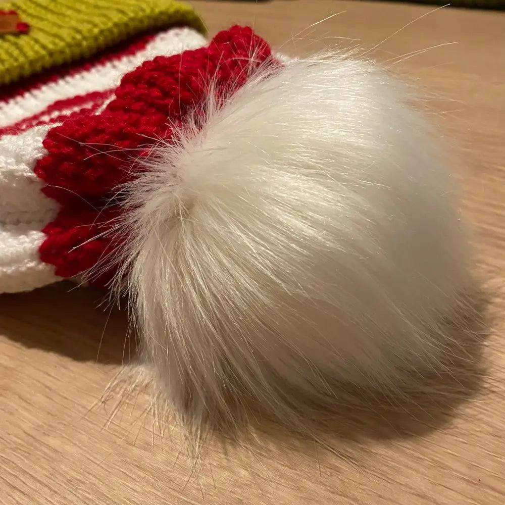 Adult Knitted Christmas Grinch style hat with Pom. - White - WINTER HAT KNITTED