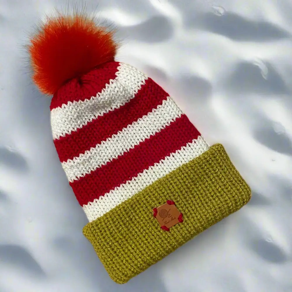 Adult Knitted Christmas Grinch style hat with Pom. - WINTER HAT KNITTED