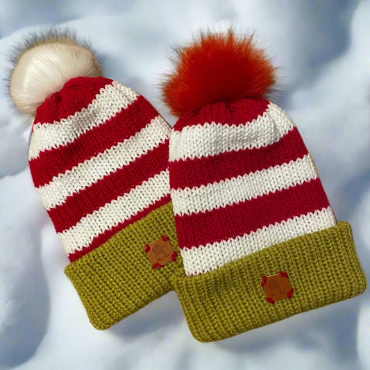 Adult Knitted Christmas Grinch style hat with Pom. - WINTER HAT KNITTED