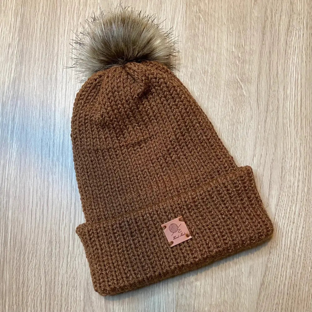 Cosy Brown Bobble Hat – Handmade Warm and Versatile - WINTER HAT KNITTED