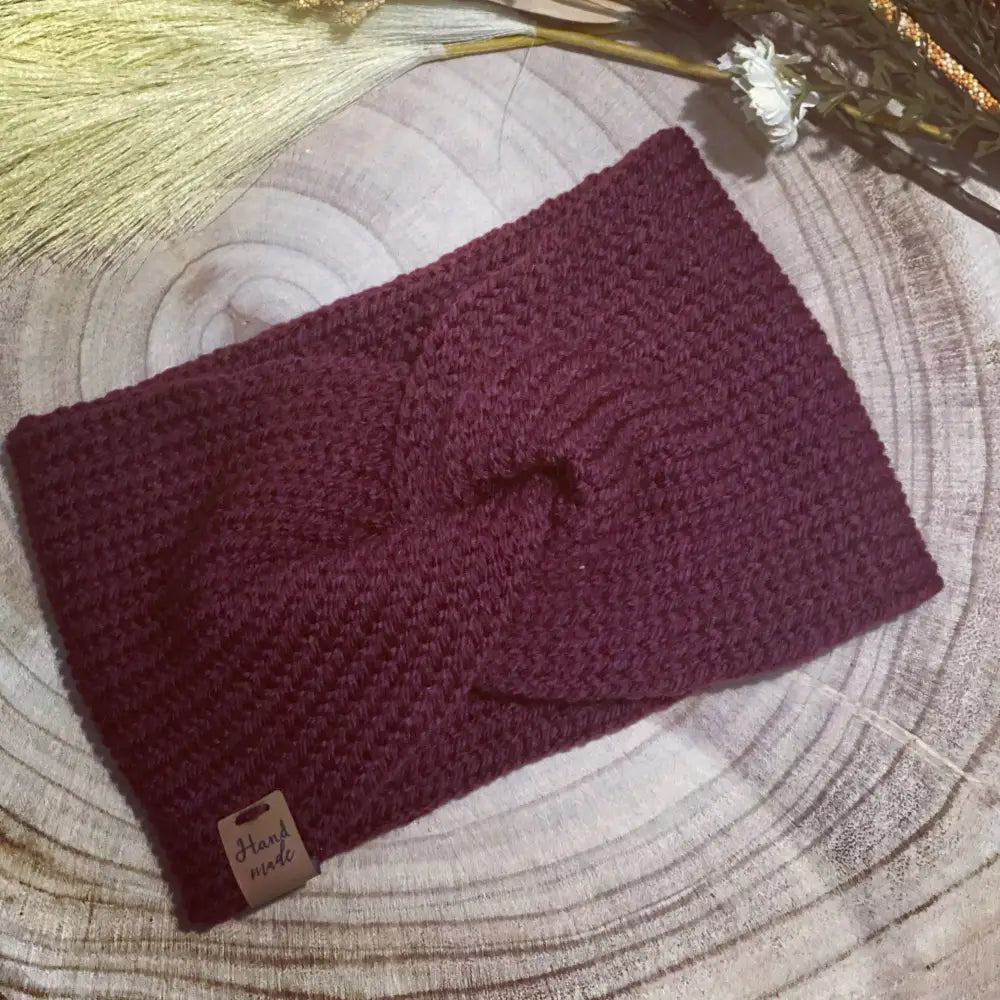 Knitted Burgandy / Wine twisted Ear Warmer - EARWARMER