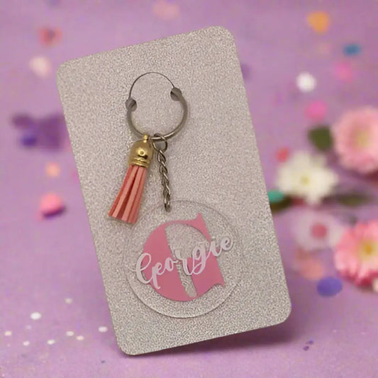 Personalised Initial and Name Keychain - Pink / White - KEYCHAIN