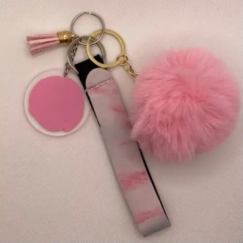 Personalised Keychain with Pom Pom and Chapstick Holder OR Wrist Strap - KEYCHAIN