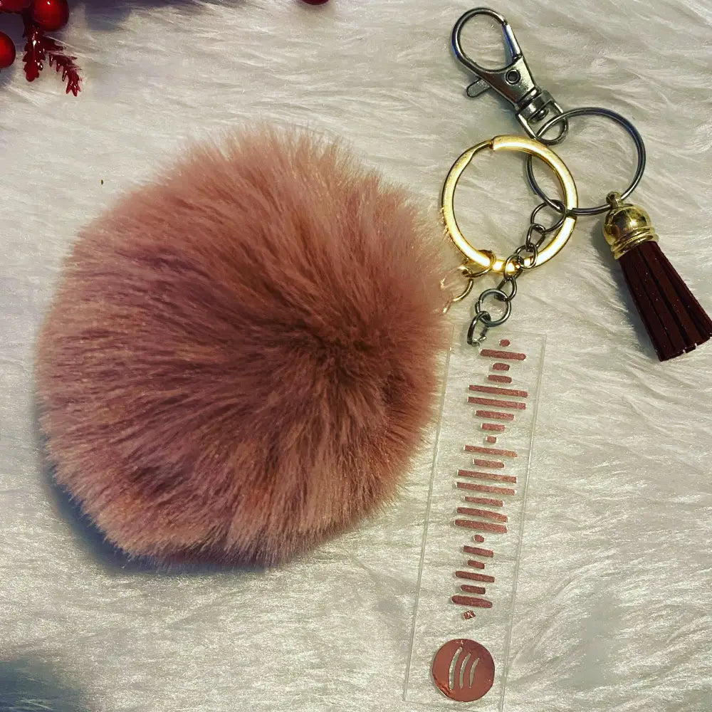 Personalised Keychain with Pom Pom and Chapstick Holder OR Wrist Strap - KEYCHAIN