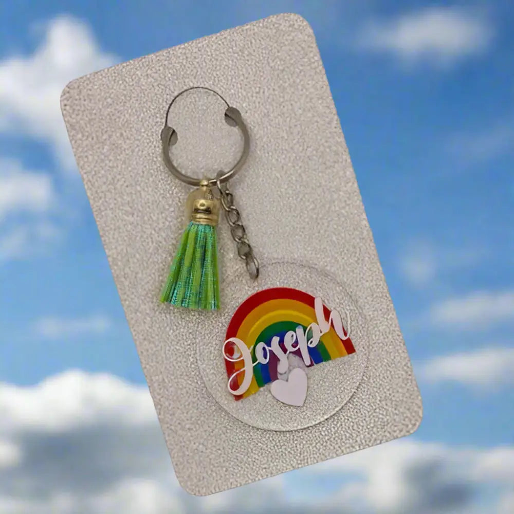 Personalised Rainbow or Shape Keychain with Tassel - KEYCHAIN