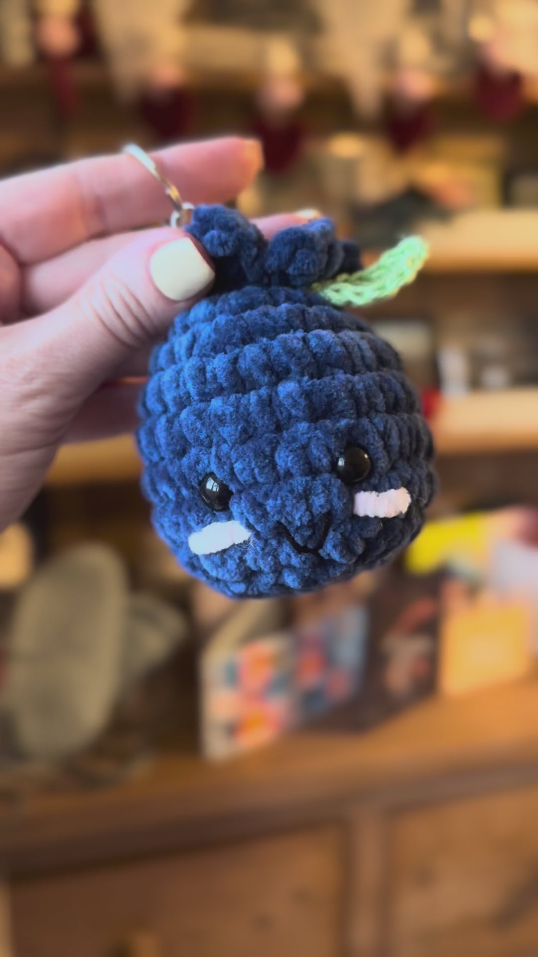 Blueberry crochet keychain