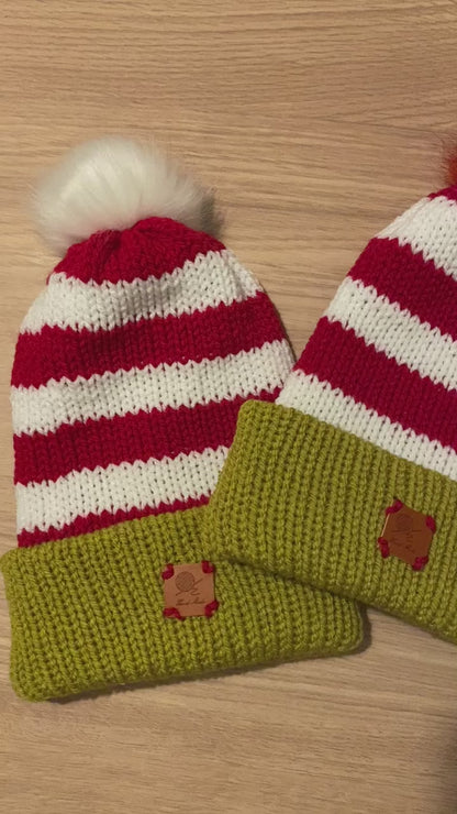 Adult Knitted Christmas Grinch style hat with Pom.