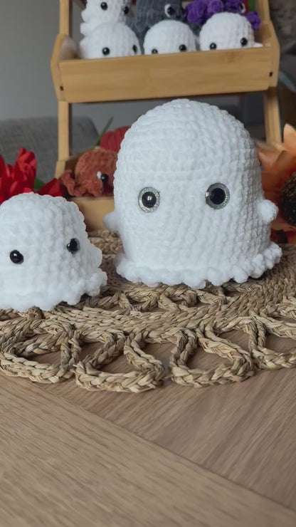 Crocheted White Halloween Ghost - Large or Small