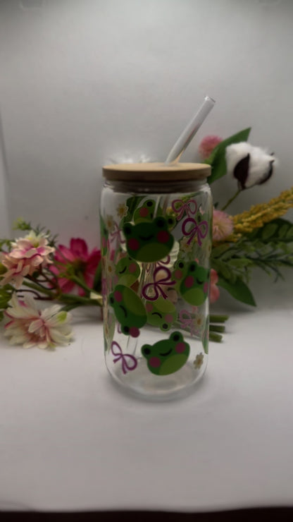 Frog Glass Can Cup with Glass Straw -16oz