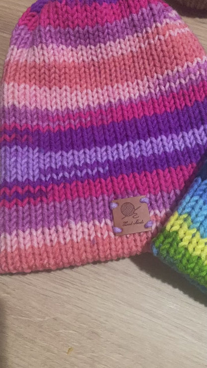 Child's Chunky Multi Pink Beanie - Knitted