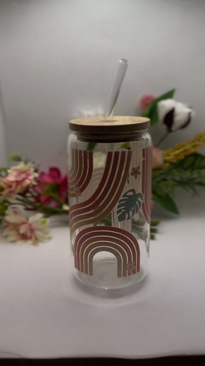 Rainbow Glass Can Cup with Glass Straw - 16oz