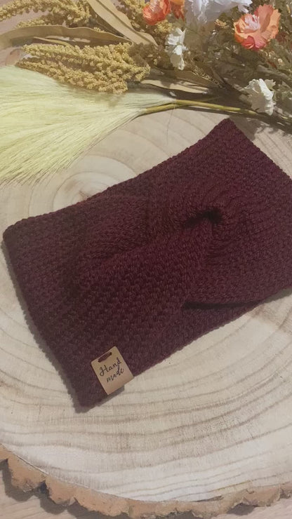 Knitted Burgundy / Wine Twisted Ear Warmer