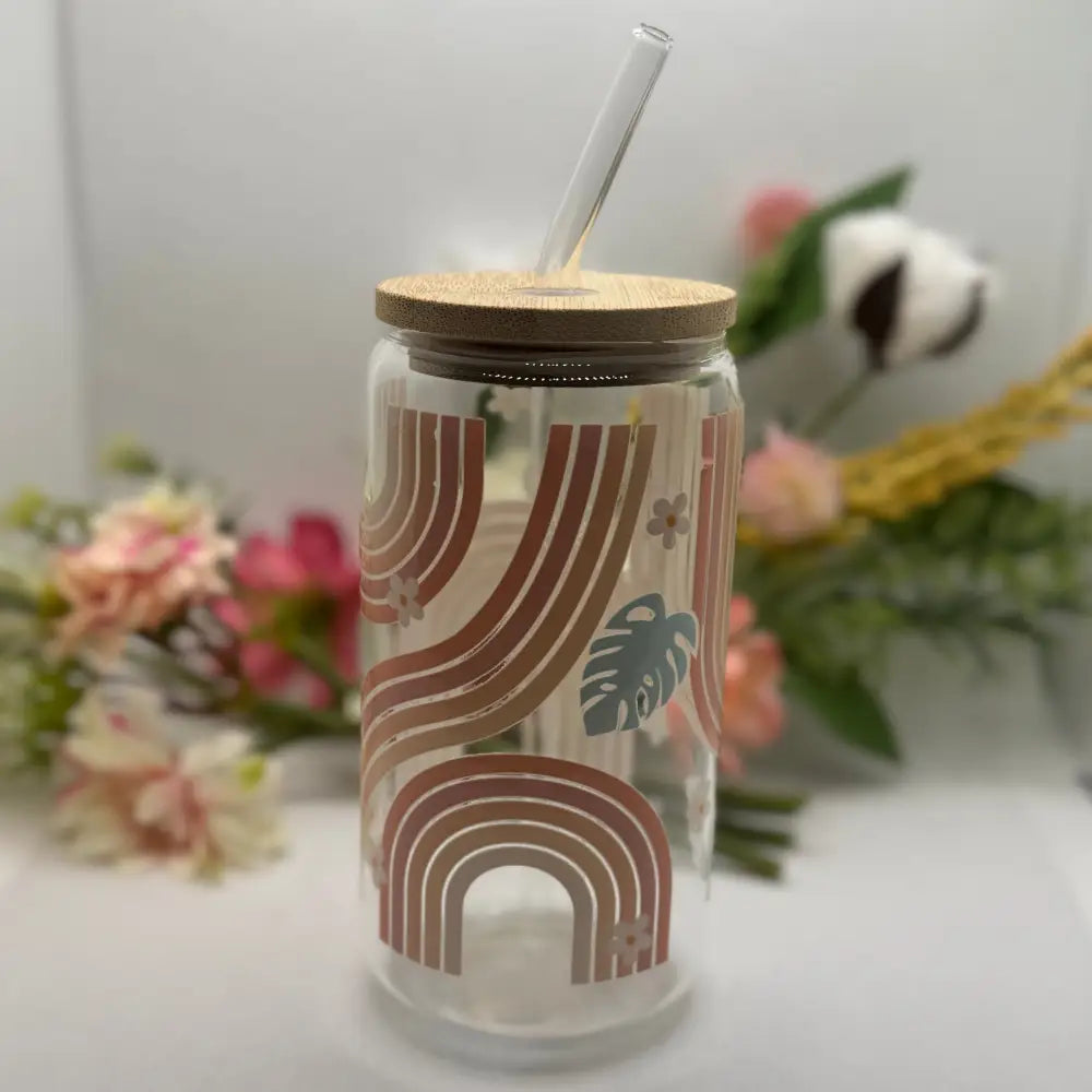 Rainbow 16 oz Glass Cup with Glass Straw - GLASSCUP