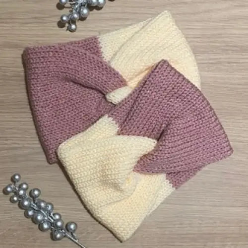 Twisted knitted headband / Ear Warmers two colours. Various colours available - Cream / Rose - EARWARMER