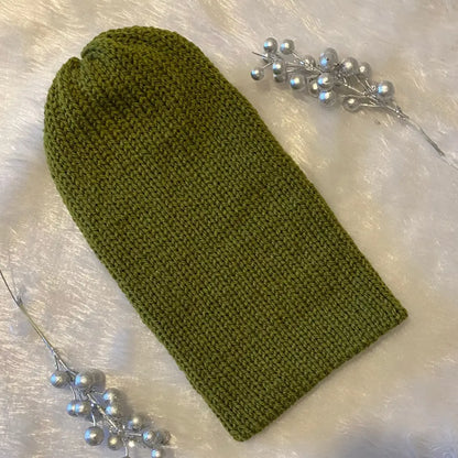 Unisex / Mens Large Beanie - Double lined - KHAKI - WINTER HAT KNITTED