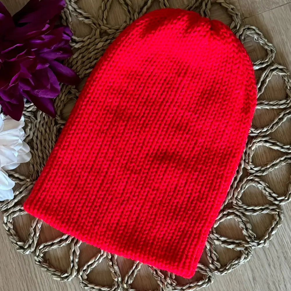 Unisex / Mens Large Beanie - Double lined - Red - WINTER HAT KNITTED